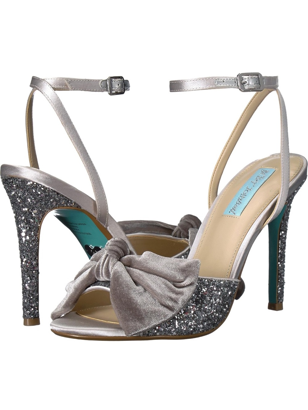 NIB Blue by Betsey Johnson Jilly Silver Heeled Sandal